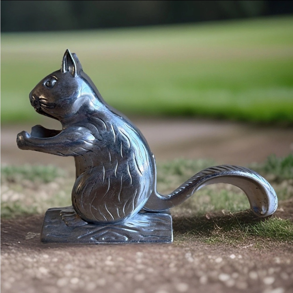 Vintage Nutcracker Squirrel on Log Aluminum Metal Figure Made In Taiwan